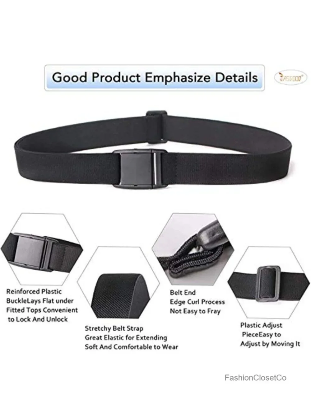 No Show Invisible Elastic Stretch Belt with Flat Buckle for Jeans, Dresses